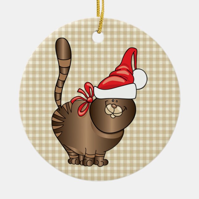 tabby cat santa ceramic tree decoration (Front)