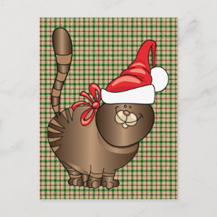 tabby cat santa holiday postcard
