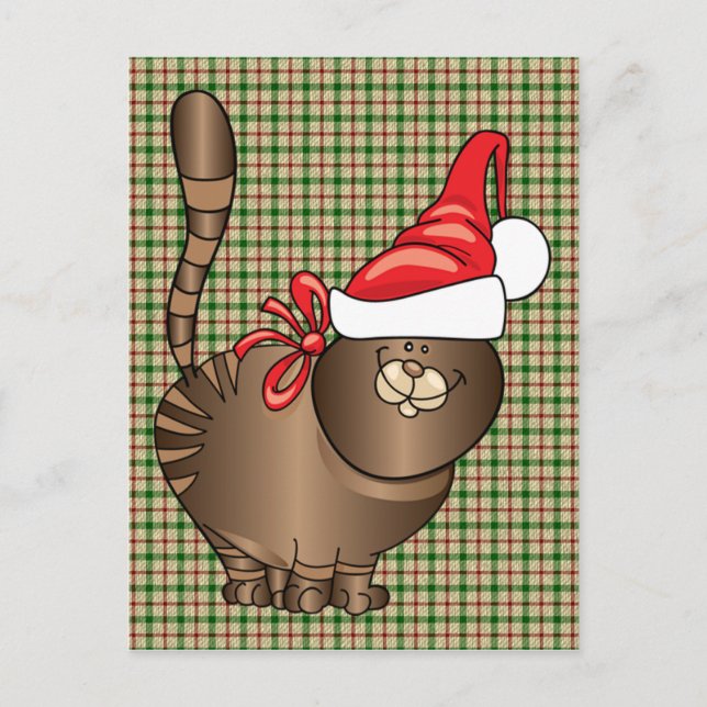 tabby cat santa holiday postcard (Front)