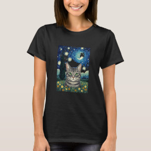 Tabby Cat Starry Night Art Cat Lover Jungle Animal T-Shirt
