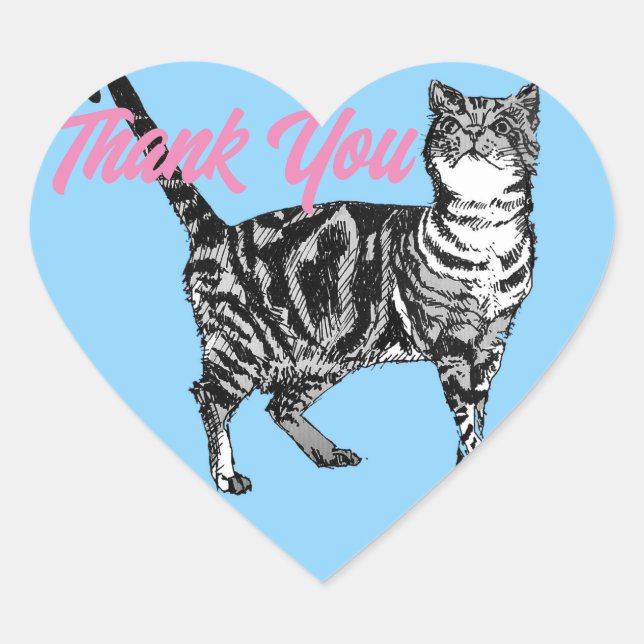 Tabby Cat Stickers Cute cats Blue Thank You (Front)