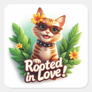 Tabby Cat Sunglasses Rooted In Love Badge 😎 Square Sticker