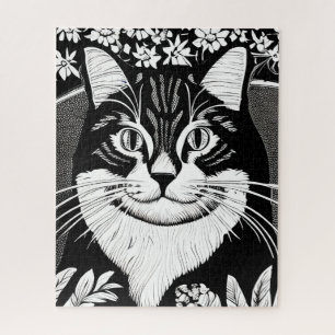 Tabby Cat Surrounded with Flowers Jigsaw Puzzle