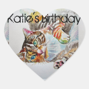 Tabby Cat Tabbies Feline Pet Watercolor Birthday Heart Sticker