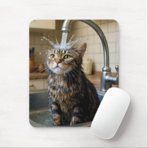 Tabby Cat Under a Kitchen Faucet Mouse Mat