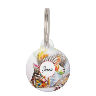 Tabby Cat Watercolor Painting Art Cats Pet Name Pet Tag