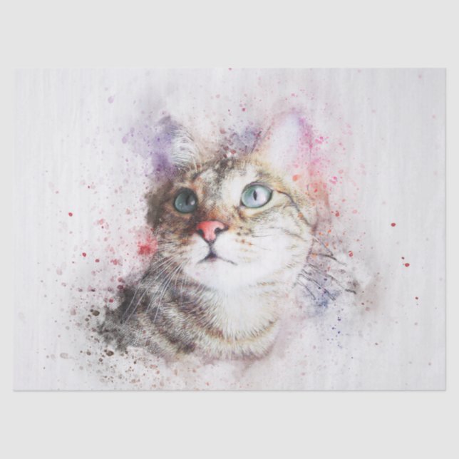 Tabby Cat Watercolor Tissue Paper (Front)