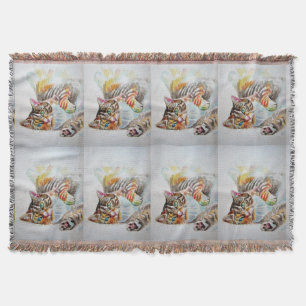 Tabby Cat Watercolour Cats Art Pet Throw Rug