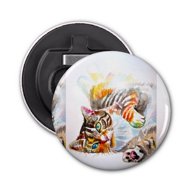 Tabby Cat Watercolour Cats Favour Floral Flower Bottle Opener (Front)