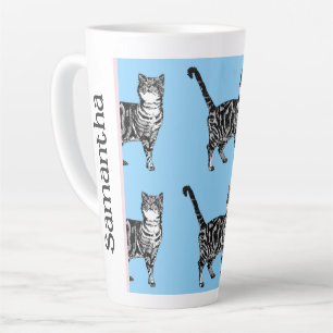 Tabby Cat Whimsical Light Blue Cats Girls Latte Mug