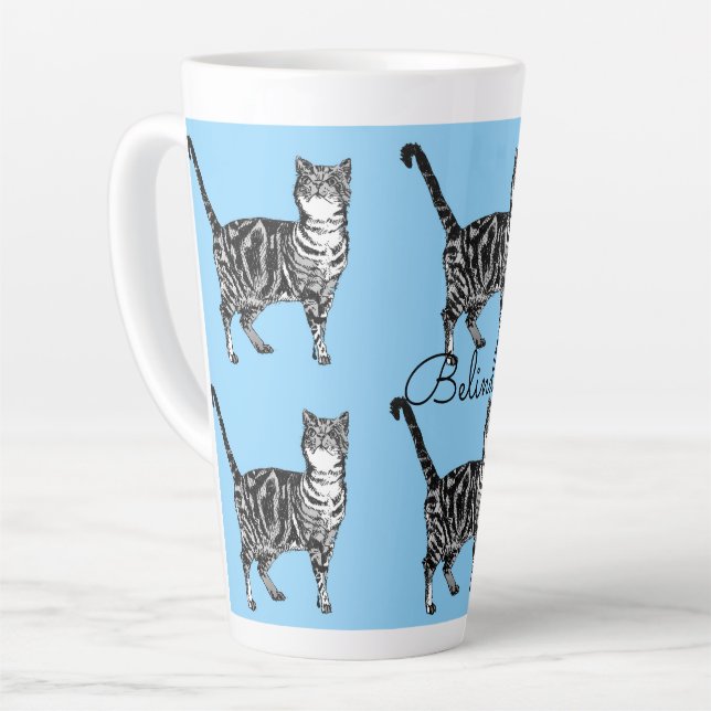 Tabby Cat Whimsical Light Blue Cats Latte Latte Latte Mug (Left Angle)
