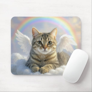 Tabby Cat With Angel Wings and Rainbow Mouse Mat