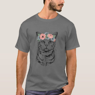 Tabby Cat With Floral Headband Cat Mum T-Shirt