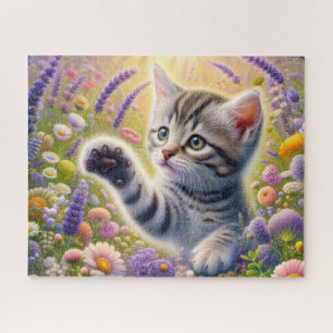 Tabby Cat With Flowers Jigsaw Puzzle