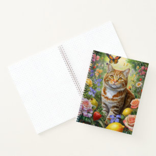 Tabby cat with flowers notebook