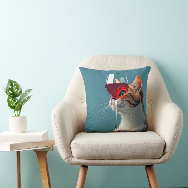 Tabby Cat With Glass of Red Wine Cushion (Chair)