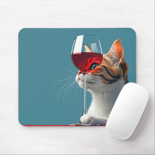Tabby Cat With Glass of Red Wine Mouse Mat
