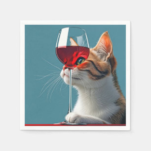 Tabby Cat With Glass of Red Wine Napkin