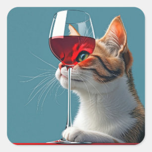 Tabby Cat With Glass of Red Wine Square Sticker