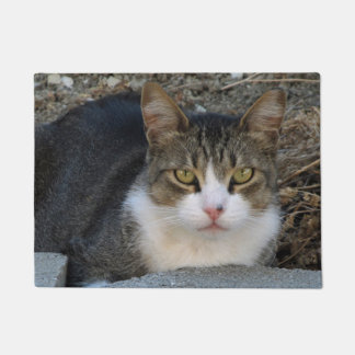 Tabby Cat with Green Eyes Doormat
