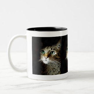 Tabby Cat With Green Eyes Isolated On Black Two-Tone Coffee Mug
