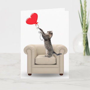 Tabby Cat With Heart Balloon Card