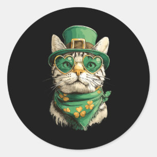 Tabby cat with hearts sunglasses shamrocks stTabby Classic Round Sticker