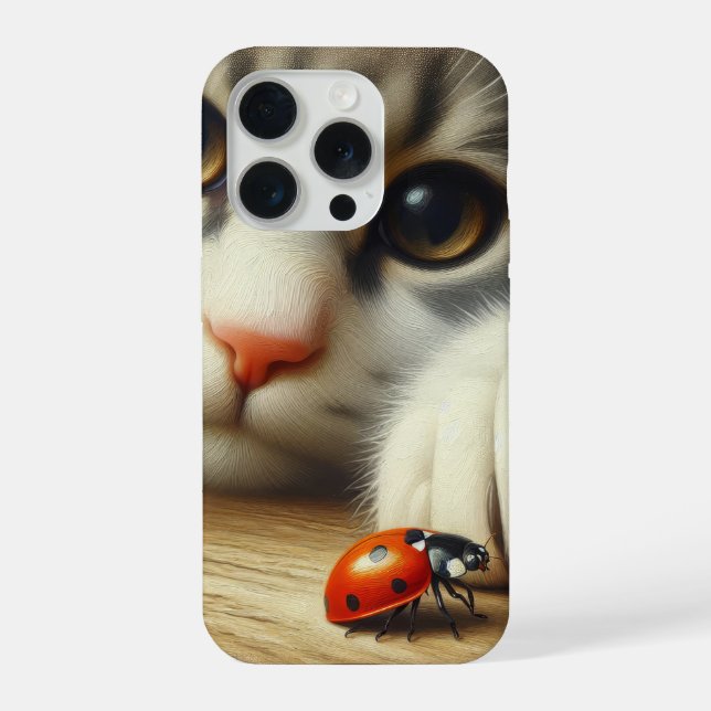 Tabby Cat With Ladybug iPhone Case (Back)