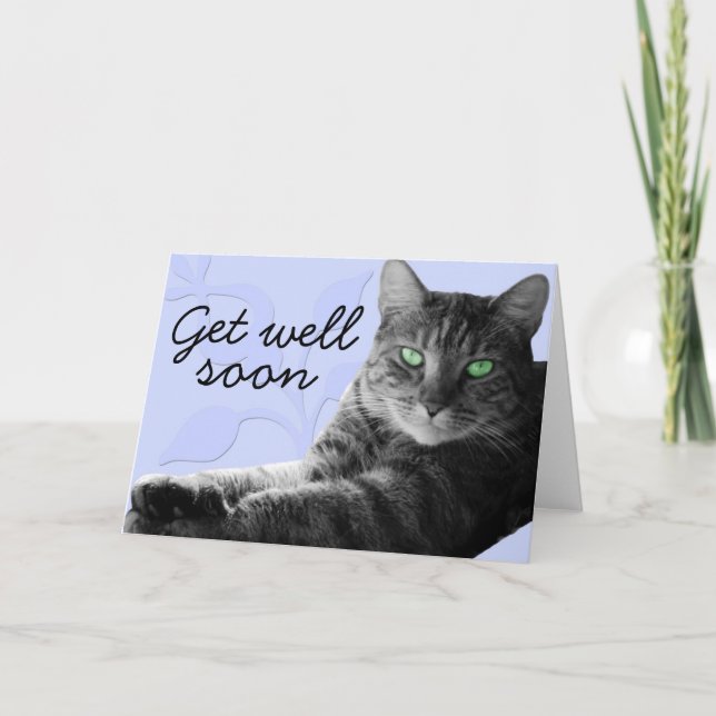 Tabby cat with paws crossed, Get well soon Card (Front)