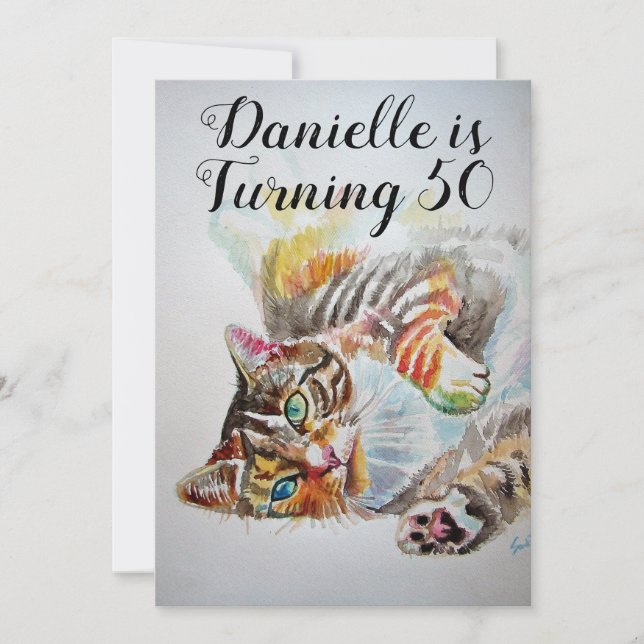 Tabby Cat Womans 50th Birthday Invitation (Front)