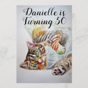 Tabby Cat Womans 50th Birthday Invitation