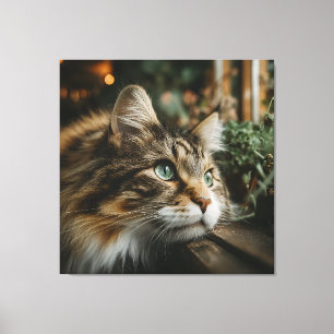 Tabby Cat Wooden Ledge Canvas Print