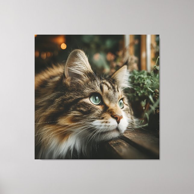Tabby Cat Wooden Ledge Canvas Print (Front)