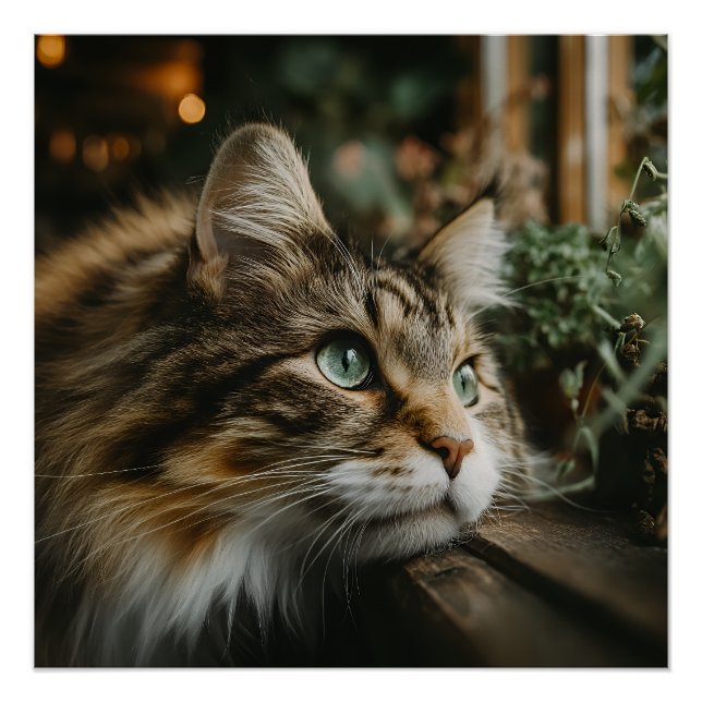 Tabby Cat Wooden Ledge Poster (Front)