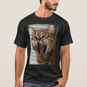 Tabby Cat Yawning Artistic Portrait 1 T-Shirt