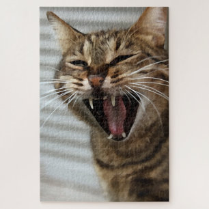 Tabby Cat Yawning Artistic Portrait Jigsaw Puzzle