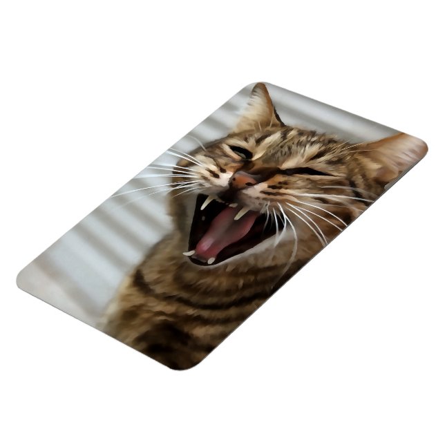 Tabby Cat Yawning Artistic Portrait Magnet (Left Side)