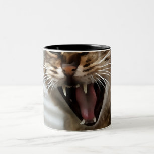 Tabby Cat Yawning Artistic Portrait Two-Tone Coffee Mug