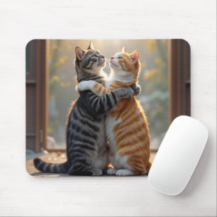 Tabby Cats Embracing In Sunny Doorway Mouse Mat