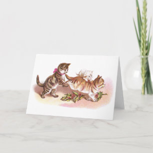 Tabby Cats & Holly Victorian Christmas Holiday Card