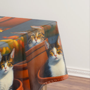Tabby Cats In Plant Pots, Tablecloth