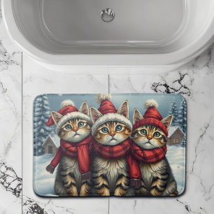 Tabby Cats in Preppy Winter Attire and Hat Winter Bath Mat