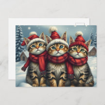 Tabby Cats in Preppy Winter Attire and Hat Winter