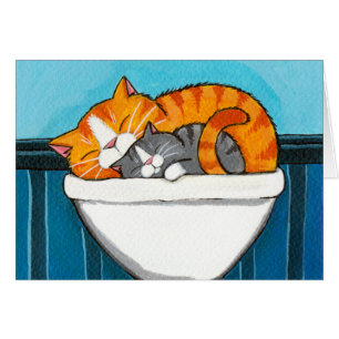 Tabby Cats in the Sink - Cat Art Blank Card