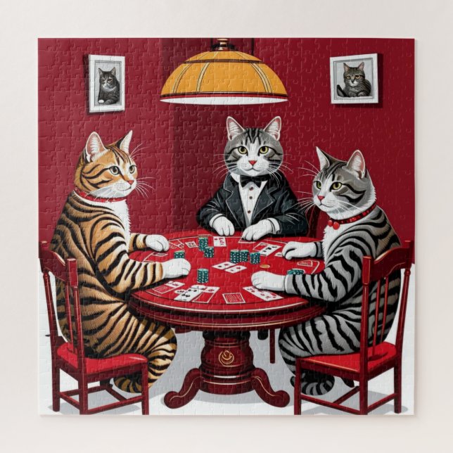 Tabby Cats Playing Poker Jigsaw Puzzle (Vertical)