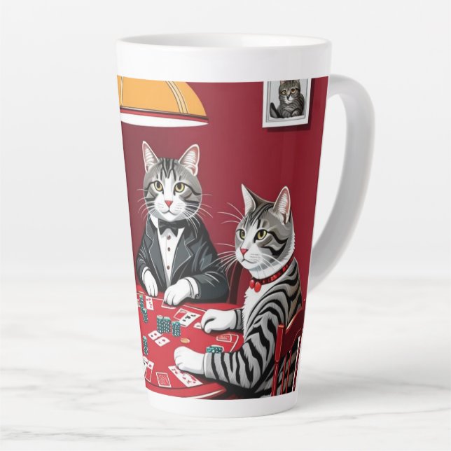 Tabby Cats Playing Poker Latte Mug (Right Angle)