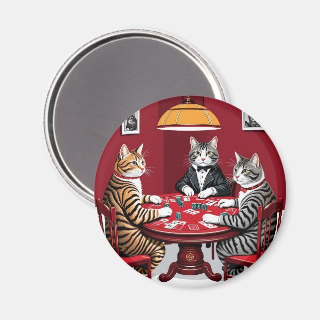 Tabby Cats Playing Poker Magnet (Front/Back)