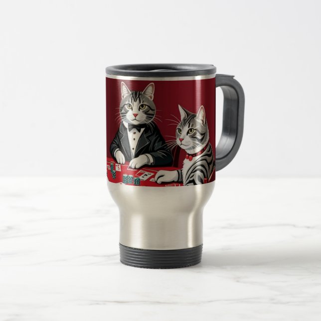 Tabby Cats Playing Poker Travel Mug (Front Right)