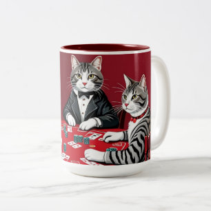 Tabby Cats Playing Poker Two-Tone Coffee Mug