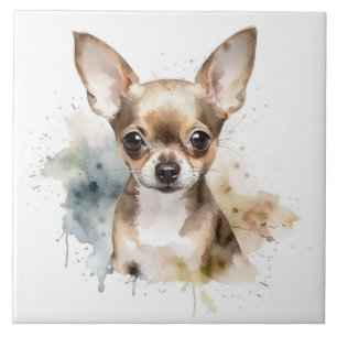 Tabby Chihuahua dog, pet Watercolor Tile